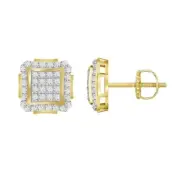 0.25 cttw Diamond Square Cluster Stud Earrings 10k Yellow Gold Screw Back
