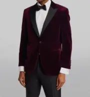 $1495 Canali Men's Red Regular Fit Velvet Dinner Suit Jacket Blazer Size 32R