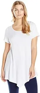 [Star Vixen] Women's Plus-Size Scoop Neck Short Sleeve Handkerchief Hem Comfy Tunic Top