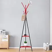 Adjustable Garment Rack Simple Hanger Floor Bedroom Coat Rack Small Clothes Rack Hanging Bag Rack Household Iron Art Hanging Rack Standing Hanger (Color : Black red)