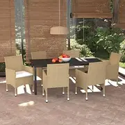 7 Piece Garden Dining Set with Cushions Poly Rattan Beige Patio Bar Sets