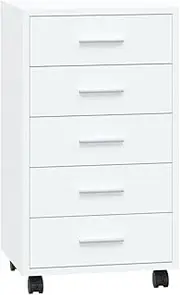 [vidaXL] Modern White High Gloss Drawer Cabinet with Castors – Sturdy Engineered Wood Storage Unit for Office, Study Room or Kid's Room