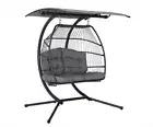 Gardeon Egg Hanging Swing Chair Grey - 2 SEATER