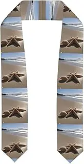 [SKKNT] Starfish Seashell Sandy Beach Print Graduation Shawl Stole For Academic Commencements Honor Sash Congratulations Gift