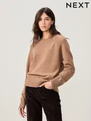 Neutral Camel Premium 100% Lambswool Crew Neck Jumper (B45169) | $41
