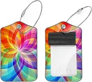 [KQNZT] Luggage Tags for Suitcases, 2 Pack Suitcase Tag, PU Leather Luggage Tags, Cute Luggage Tag, Baggage Tag, Colored Flowers Rainbow Modern Art