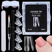 Toe Dual Nail Forms Kit for Polygel 120 PCS Square Reusable Toenail Molds with Scale for Builder Acrylic Nail Extension Gel DIY Beginners with 5pcs Nail Clips Gel Brushes File Cup French Manicure Tool