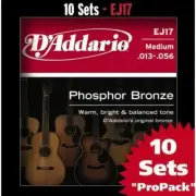 D'addario Phosphor Bronze Acoustic Guitar Medium EJ17 Strings 10 sets Pro Pack