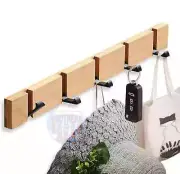 Floating Wooden Bamboo Coat Hook Rack Modern Wall Mounted Folding Hooks Adhesive