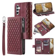 For Samsung Galaxy A35 5g Rhombus Leather Case With Zipper Lanyard Stand Phone Cover
