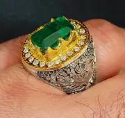 Sawati Emerald Ring Natural Emerald Zamurd Ring Punjsher Ring Silver Gold Plated