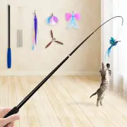 Cat Toys 2-In-1 Spring Wand W/ 2 Teaser, 4 Steel Wires & 5 Feathers