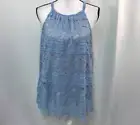 NWT Alfani Womens Light Blue Lace Overlay Halter Blouse 12
