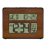 La Crosse Digital Atomic Clock Full Calendar Extra Large Display Walnut Modern