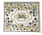 Marble Dining Table Top Leafs Pattern Inlay Work White Marble Lawn Side Table