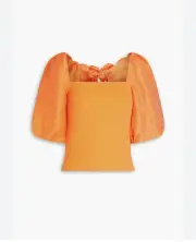 SANDRO PARIS Orange Top— Tie-back Slub Woven and Rib Knit Womens Medium NWT