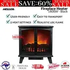 Heller 1800W 70cm Electric Fireplace Heater Freestanding Log Flame Effect Black