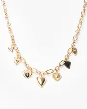 Gold Multi Colour Heart Charm Necklace
