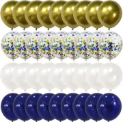 100pcs Royal Blue Chrome Metallic Balloons Set, 12 Inch White Gold and Blue Ball