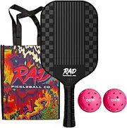 RAD Retro Pro Pickleball Paddle Set – USAPA Approved – T700 Carbon Fiber Surface & 16mm Full-Cell Polypropylene Honeycomb Core for Power & Control – Includes Pickleball Balls & Tote Bag