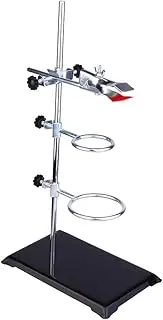 Laboratory Retort Support Stand for Titration Extraction with a Burette Clamp and 2 Flask Ring Clamps Used in Chemistry or Physics Lab (RodLength 16)