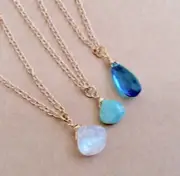 Set of 3 Sundance Charm Artisan Necklace gold plated Moonstone Topaz Amazonite