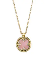 Roberto Coin 18K Yellow Gold Venetian Medallions Pink Opal, Mother of Pearl & Diamond Oval Pendant Necklace, 15-17