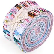 40 PCS Jelly Roll Fabric, Floral Fabric Squares Patchwork Sewing Roll Soft Cotton Fabrics for Quilting Crafting Fabrics Strips Bundle for DIY Craft Decoration, Cushions, Tablecloths Making