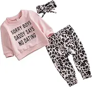 [COLLBATH] Adorable Pink Long Sleeve Letter Pattern Sweater and Leopard Pants with Elastic Headband for Daily Wear and Special Occasions