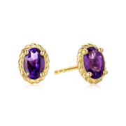 9ct Yellow Gold Oval Cut 6x4mm Amethyst February Stud Earrings