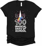 [X.Style] Girls 100 Magical Days of School Tshirt, Back to School Kids Shirt, Unicorn Magic 100th Day Youth Short Sleeve T-Shirt ds249 T-Shirt Black