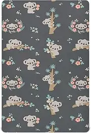 Cute Koala Climbing Tree Flowers Mini Crib Sheets Soft Breathable Crib Fitted Sheets for Girls 52"x28"x9"