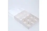 10 Pack of White Card Chocolate Sweet Soap Product Reatail Gift Box - 12 bay 4x4x3cm Compartments - Clear Slide On Lid - 16x12x3cm