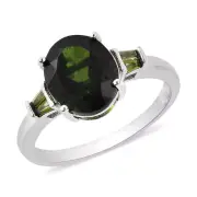 GORGEOUS!! 3.80ctw Chrome Diopside Rhodium Plated Ring Size 7