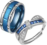 [ringheart] 2 Rings Couple Rings Bridal Sets Silver Ring Blue Cz Womens Wedding Ring Titanium Steel Man Wedding Bands