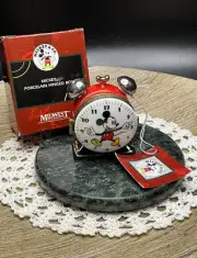Midwest *MICKEY MOUSE ALARM CLOCK* Porcelain Hinged Trinket Box-Disney-NIB-2”