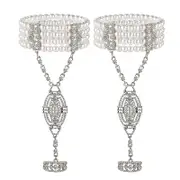 Nevenka 2Pcs Pearl Crystal Bracelet Ring All-in-one Chain for Women-Silver