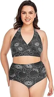 [Caihoyu] Plus-Size Female Two-Piecing Swimsuit Tummy Control Bathing Suits High Waisted Bikini Swimwear Orange L