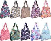 SZUAH 10 Pack Reusable Grocery Shopping Bags, Foldable Shopping Bags Grocery Tote with Attached Pouch,Machine Washable Eco-Friendly.
