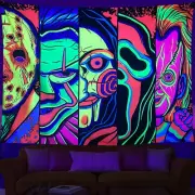 Black Light Art Halloween Wall Decor Trippy Blacklight Horror Face Tapestry, UV