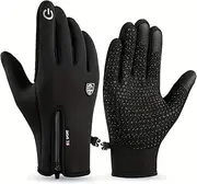 [MEZON] Winter Sports Gloves, Waterproof Windproof Thermal Gloves with Touchscreen Compatible Zipper, Non-Slip Silicone Palm Gloves Hot Gloves for Outdoor Sport Driving