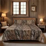 Realtree All Purpose Camo Sheet Set -4 Piece Camouflage Printed Bedding - Percale Weave Super Soft Cotton 100 GSM Fabric - Easy Care Forest Theme Sheet Set for Bedroom, Hunting & Outdoor - (Queen)