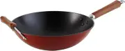 USA Light Cast Iron Wok with Wood Handles 14-Inch, Black