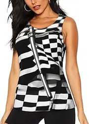 [OAZCVBNN] Checkered Flags Race Flags Print Hot Summer Sleeveless Tops Athletic Tank Tops Gym Active Lifestyles Casual Outings