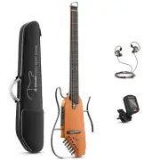 Donner HUSH Acoustic-Electric Travel Guitar Headless, Solid Wood, Preamp System