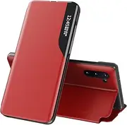 LEMAXELERS Galaxy Note 10+ Plus Case, Samsung Note 10 Plus Fashion Slim Business Smart View Magnetic Flip Case Drop Shockproof Protective Cover for Samsung Galaxy Note 10 Plus, Red QH