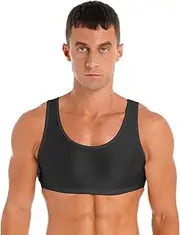 [Loodgao] Men's Shiny Glossy Sleeveless Slim Fit Crop Tank Top Gym Workout Half Muscle Shirt Vest