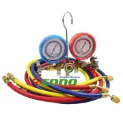 HVAC Diagnostic Service Manifold Gauges Set w/ 3 Color Hoses for R22 R12 R134A