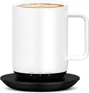 Temperature Control & Self-Heating Smart Coffee Mug with Lid, 3 Custom Heat Settings, Manual & App Control, 180 Min Battery Life - Hot up to 140℉ Fast Wireless Charger Base (White)