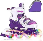 JIFAR Youth Children's Inline Skates for Kids, Adjustable Roller Blades with Light Up Wheels for Girls Boys, Indoor&Outdoor Ice Skating Equipment in Small Medium Size, Blue&Purple